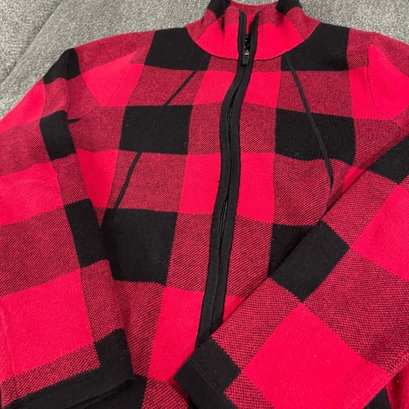 Adrienne Vittadini Buffalo Plaid Zip Up Sweater Size M - Picture 2 of 6